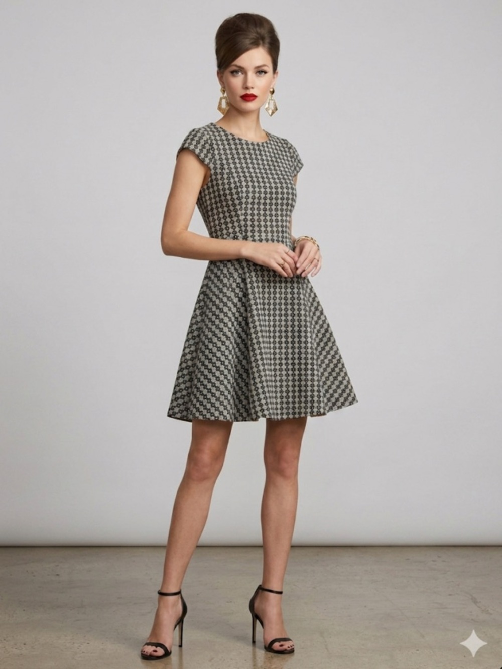 Anthropologie Maeve Black White Geometric Mod Fit & Flare Jacquard Dress 2 EUC